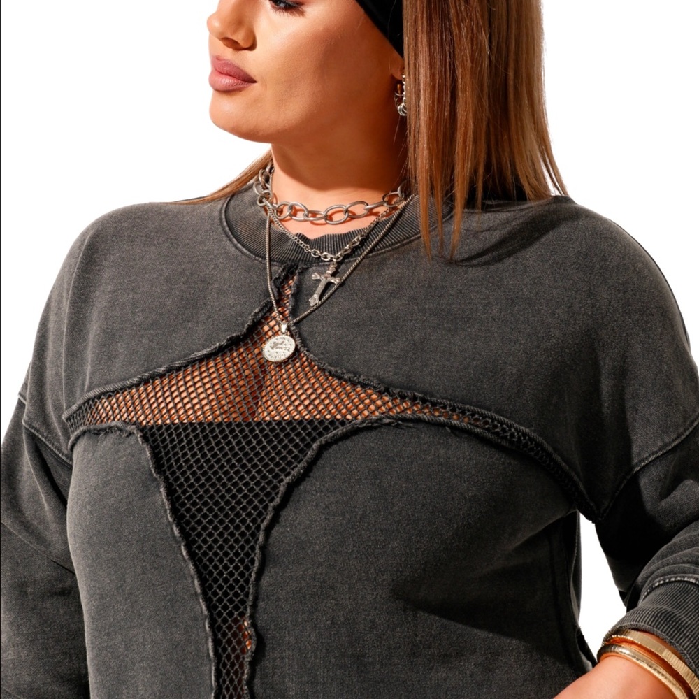 Pebby Forevee Women’s Mesh Feel Good Side Slit sweatshirt - Picture 4 of 8